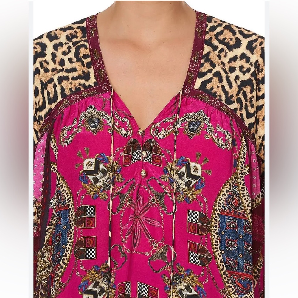 NWT Camilla Women's Blouson Blouse with NeckTie Dining Hall Darling Red Silk Top - Picture 4 of 10